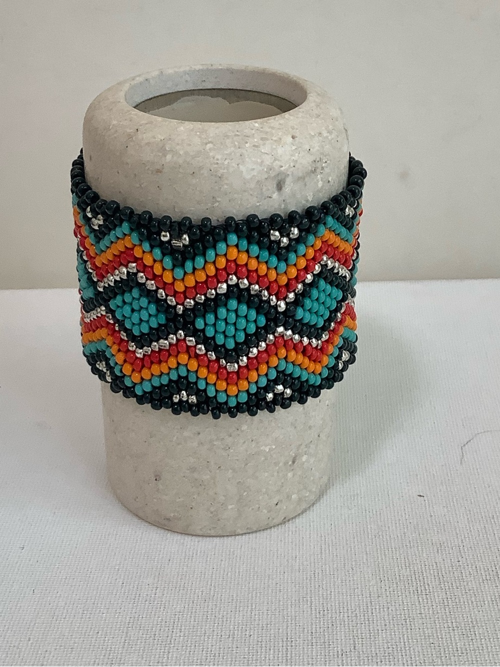 Handmade Beaded Cuff Bracelet - Turquoise, Red & Black